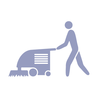 Icon of a person pushing a industrial sweeper