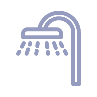 A purple shower head icon with water spraying from it.